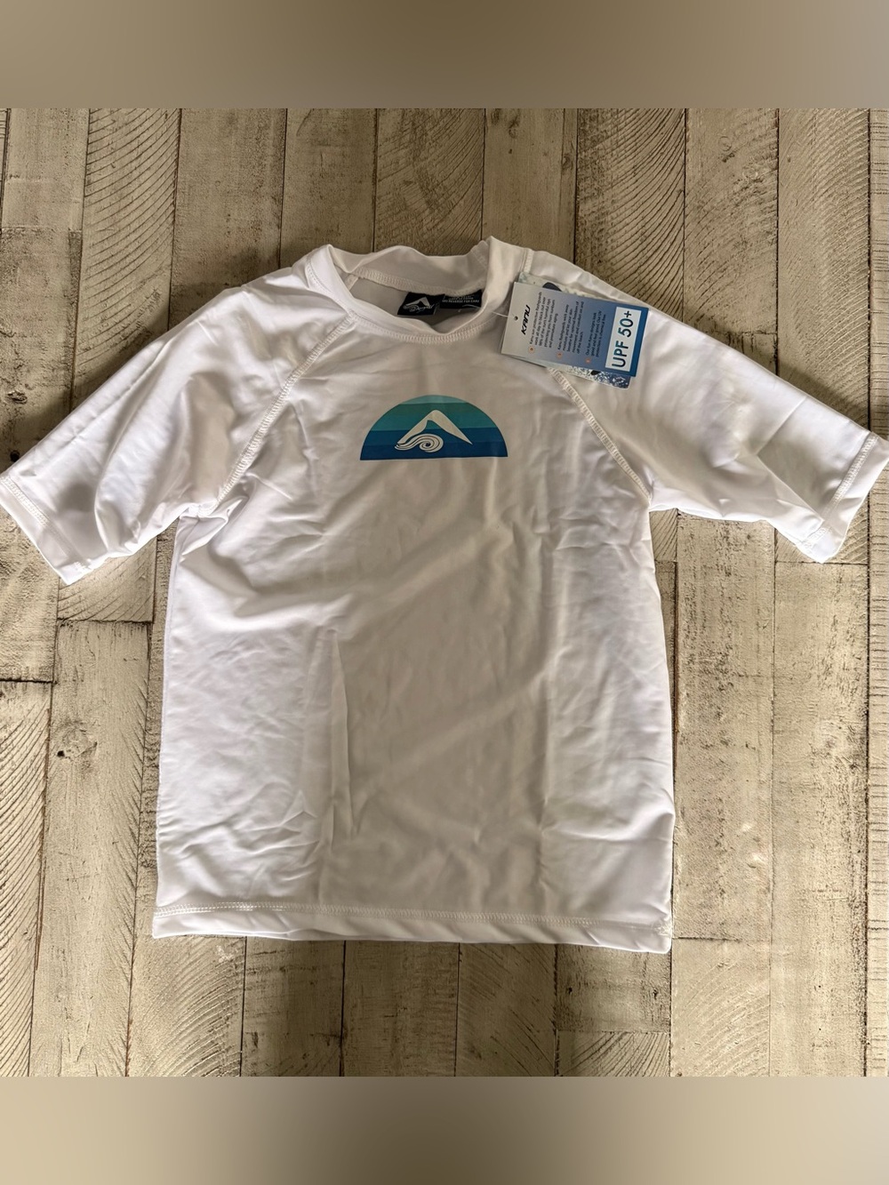 Kanu Surf White Kids Rashguard with Blue Gradient Logo NWT Size M(10)